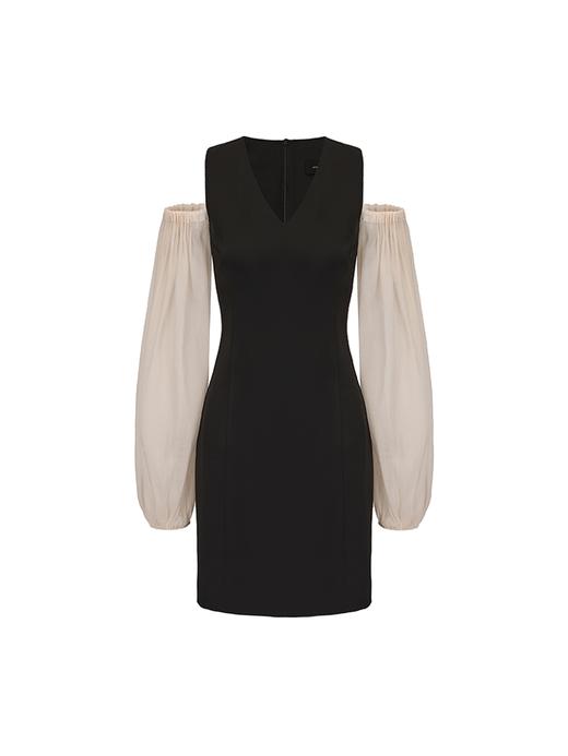 【杜塞画廊 】露肩廓形纱袖收腰连衣裙 商品图4