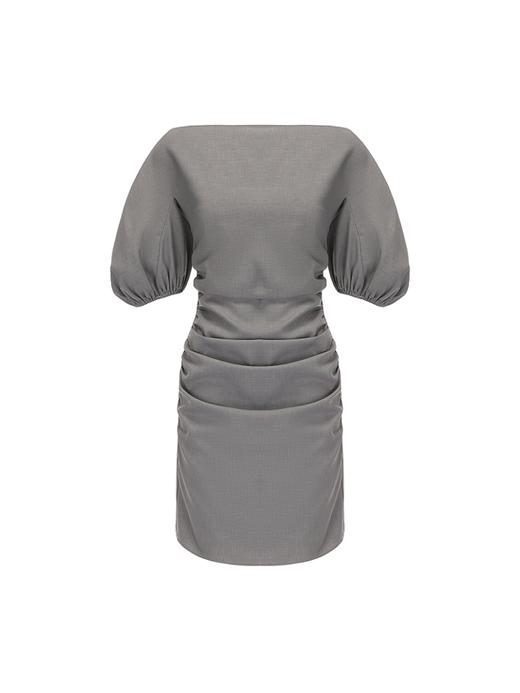 【奥菲利亚】褶皱设计一字领微露背廓形袖连衣裙 商品图4