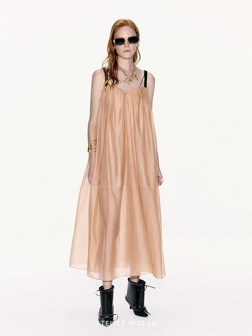 【午后西西里】爱心领几何吊带设计蓬松薄纱连衣裙 商品图1