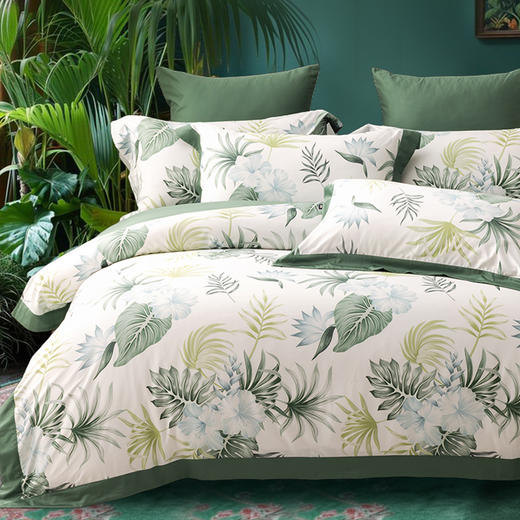 多喜爱 60S贡缎长绒棉四件套-棕榈诗篇 【礼盒包装】美式轻奢 芬纳诺抗菌 60S长绒棉 贡缎工艺 专利床单 双边设计 商品图0