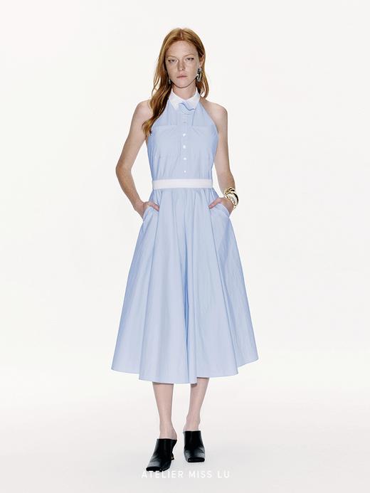 【夏日海风】立体兰花裁片拼接挂脖露背大摆连衣裙 商品图0