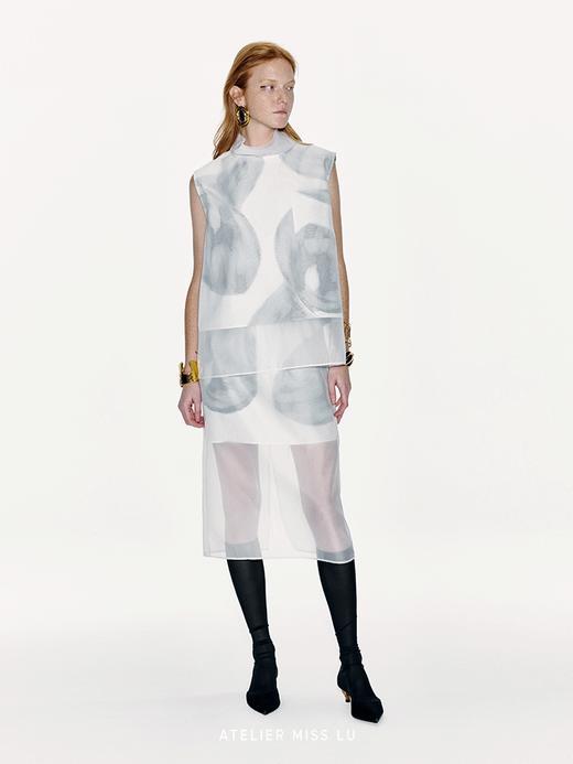 【薄雾花丛】品牌定染马蹄莲印花假两件薄纱上衣 商品图2