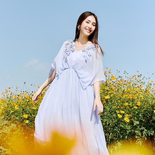 【林栖设计小店】真丝连衣裙手钩花优雅提花显瘦2025春季新品花仙子长裙女1951087 商品图2