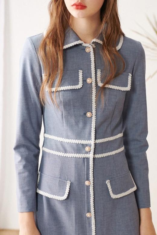 OECE 白色装饰花边条收腰连衣裙 11568 商品图3