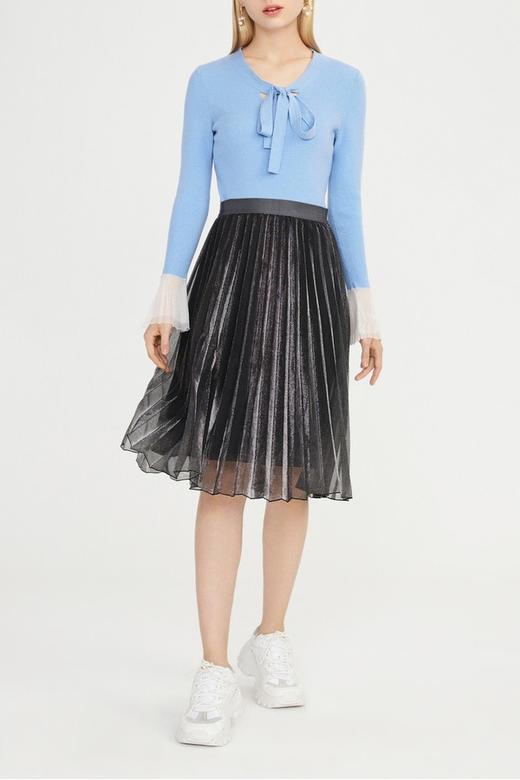 LILY 白色压褶袖口蓝色针织上衣 11610 商品图6