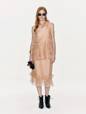 【橘子假日】立体压褶花边设计直身半裙