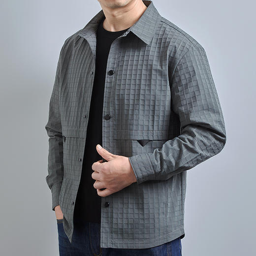 【新款DWD】大依优型大码春秋季新款男士格子翻领夹克外套加肥加大码时尚夹克上衣胖子 商品图0