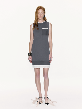 【太空漫步】蕾丝拼接直身无袖连衣裙