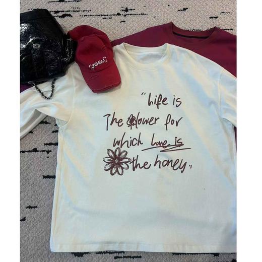 2025新品  软软同款【小众调调】休闲百搭韩版胸前字母印花宽松长袖T恤 商品图1