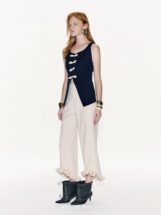 【月光兔耳】撞色兔耳蝴蝶结收腰马甲上衣 商品图1