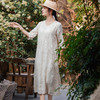 HM-S505春夏新款中式简约苎麻重工刺绣V领文艺七分袖淑女仙气A字连衣裙 商品缩略图1