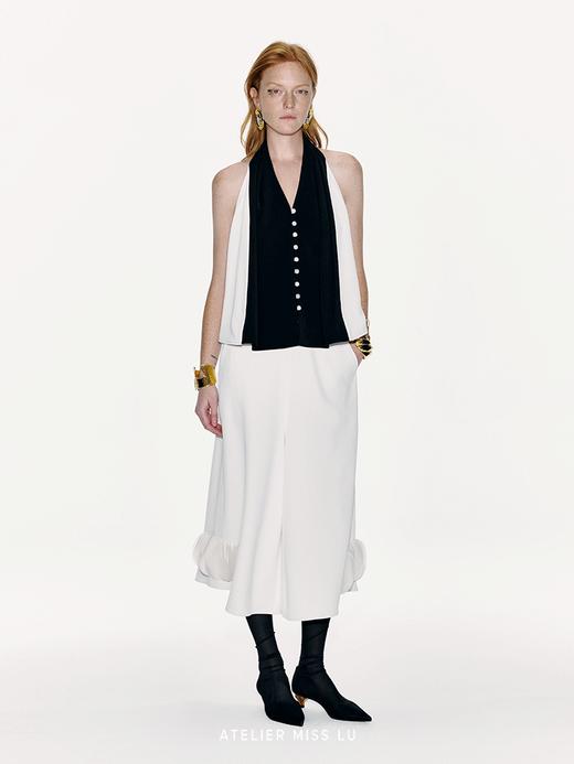 【夜未眠】撞色拼接设计露背挂脖A字马甲上衣 商品图2