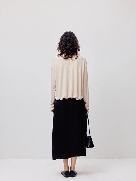 LIYIHAN织梦丨25春醋酸压褶肌理感半身裙女A摆黑色法式中长款长裙 商品图5