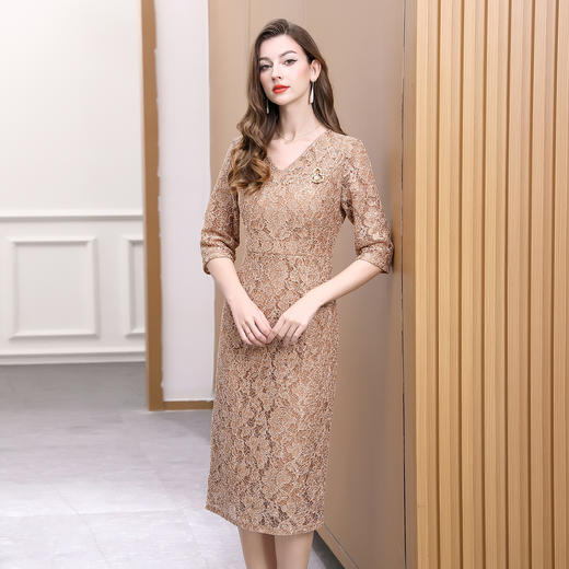 DNO-5AA1115-1高贵气质优雅蕾丝连衣裙2025新款春秋季减龄百搭轻奢高级感连衣裙 商品图2