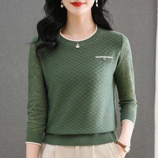 CC-101-92515春夏新款中袖t恤女圆领针织冰丝上衣秋装洋气宽松遮肚小衫薄 商品图2