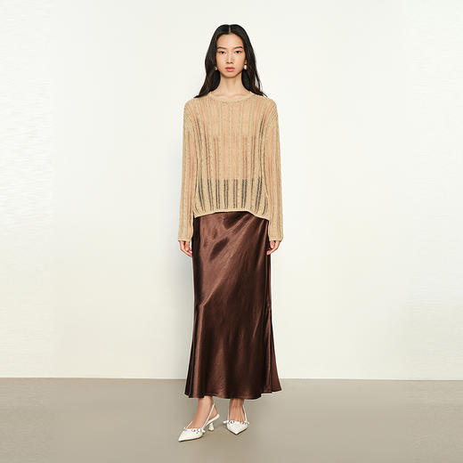 NEELLY纳俪商场同款春新款轻奢优雅半身裙女高腰垂感气质A字裙N25023E01109 商品图2