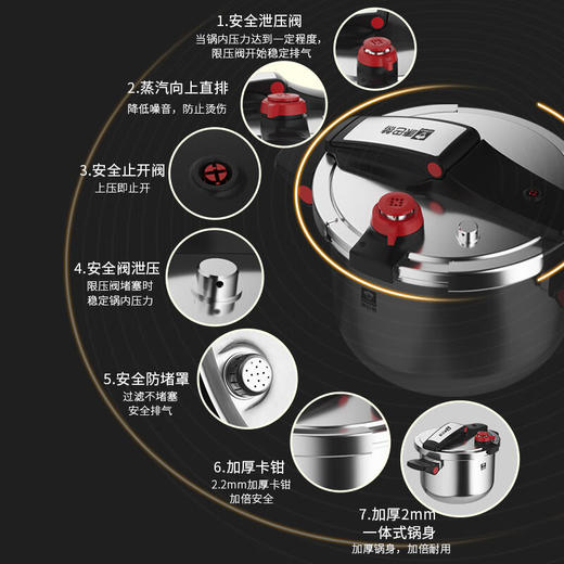 【康巴赫】新升级炫动双档位压力锅 更安全【22cm-5.5L】304不锈钢压力锅 三层钢压力快锅家用燃气电磁炉通用防爆高压锅【14050246】 DSZ22-6L 商品图3