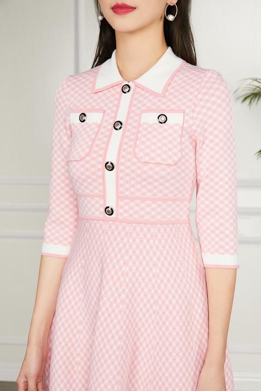 Le Malene 粉色千鸟格纹针织连衣裙 11561 商品图3