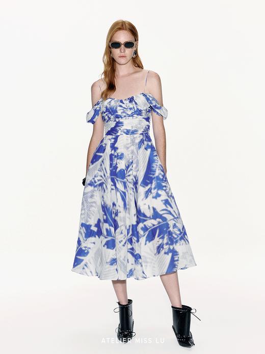 【海滨微风】品牌定染印花桑蚕丝亚麻混纺吊带连衣裙 商品图1