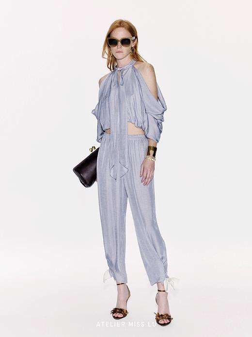 【薰衣草微光】蝴蝶结点缀收口醋酸锥形裤 商品图1