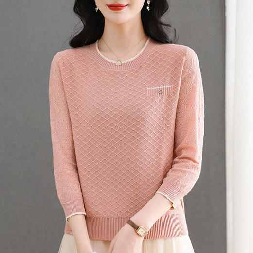 CC-101-92515春夏新款中袖t恤女圆领针织冰丝上衣秋装洋气宽松遮肚小衫薄 商品图0