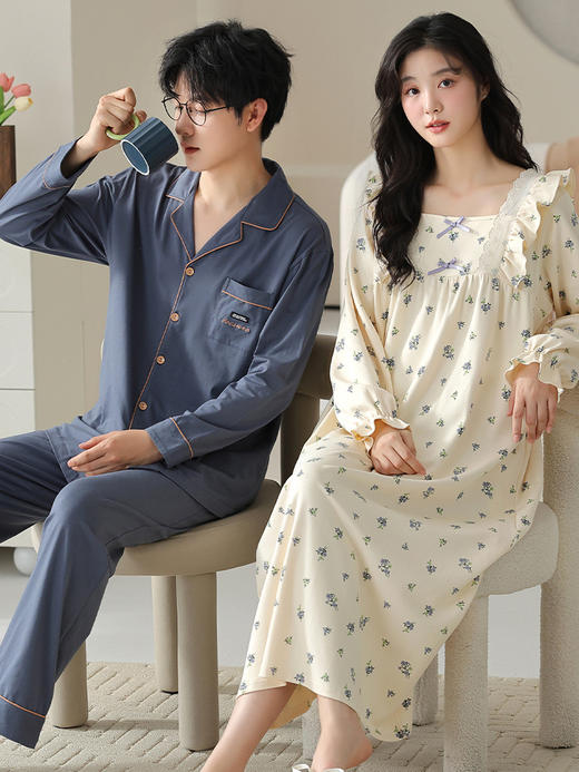 【情侣睡衣】春秋款 纯棉长袖睡裙女 秋季长款公主风家居服 男士休闲套装  商品图6