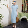 HM-S492春季中国风改良式旗袍裙高端亚麻立领竹子刺绣侧开叉文艺连衣裙 商品缩略图1