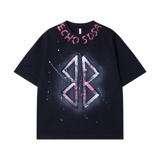 T2227春夏新款时尚个性撞色印花字母泼墨圆领半袖T恤百搭情侣套头上衣 商品图1