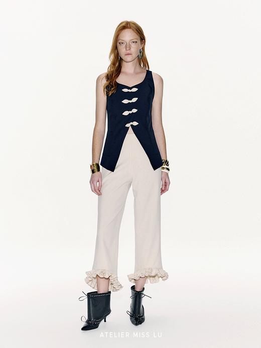 【月光兔耳】撞色兔耳蝴蝶结收腰马甲上衣 商品图2