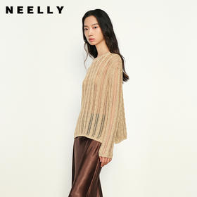 NEELLY纳俪商场同款春季新款设计感休闲舒适长袖针织衫女显瘦毛衣N25023A01101