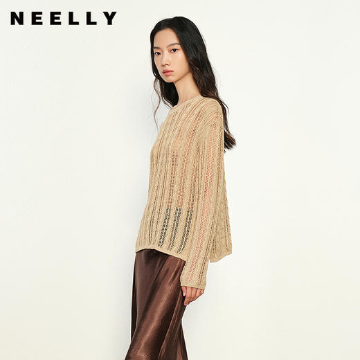 NEELLY纳俪商场同款春季新款设计感休闲舒适长袖针织衫女显瘦毛衣N25023A01101 商品图0