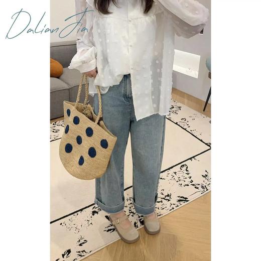 2025新品  佳佳同款【直腿特效】怀旧复古宽松显瘦直筒阔腿裤蓝色高腰时尚 商品图0