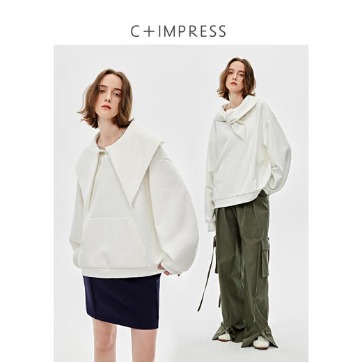 真丝羊毛天丝混纺可造型大翻领慵懒感宽松卫衣2025春WY2501027 商品图0