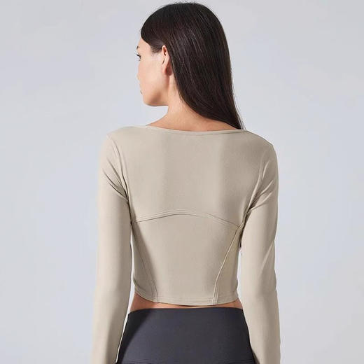 跃牌【倚窗听雨】系列 Athena 抗菌短款方领鱼骨线修身运动健身长袖上衣女CX85 商品图0