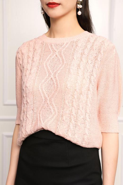 Le Malene 圆领粉色钩花针织上衣 11712 商品图3