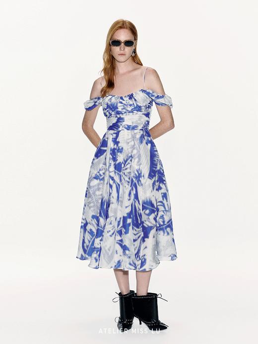 【海滨微风】品牌定染印花桑蚕丝亚麻混纺吊带连衣裙 商品图0