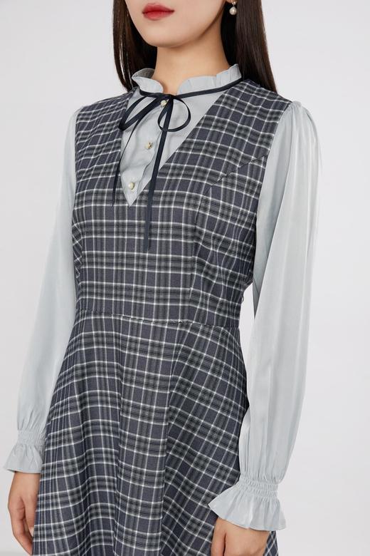 Le Malene 灰蓝格纹假两件连衣裙 11556 商品图3