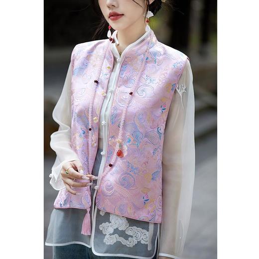 【自】全新升级【铂金会员257/天猫339/差价82】(11622)洛诗琳新中式重工刺绣马甲外套女25春秋气质高级感粉色上衣 商品图3