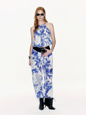 【海滨微风】品牌定染印花桑蚕丝亚麻混纺吊带上衣