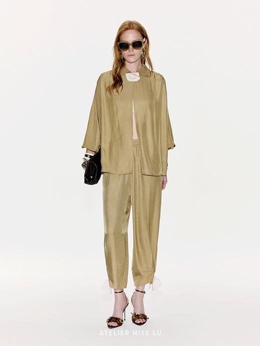 【琥珀松林】立体兰花裁片拼接设计醋酸衬衫 商品图0