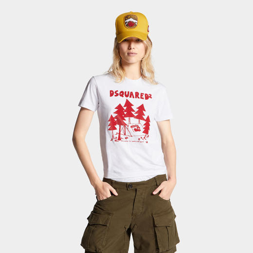 DSQUARED2 女士徽标印花棉质圆领短袖T恤 白色 S75GD0475 D20020 100 商品图1