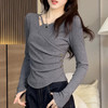  春秋季 【260克莫代尔螺纹】长袖T恤女装 打底衫内搭外搭不规褶皱 商品缩略图1