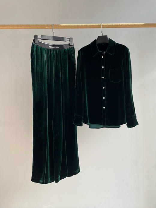213-2 渠道货 TF老钱风 意大利进口 真丝天鹅绒 衬衫/阔腿长裤 恣意潇洒 商品图6