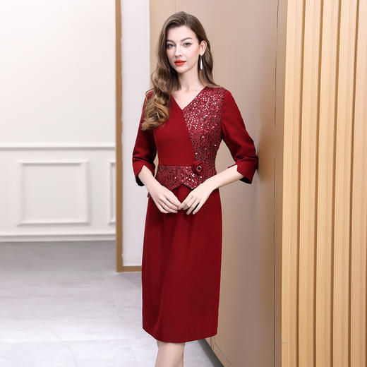 DNO-5AA1117-1春秋季新款2025年大码酒红色连衣裙喜婆婆平时可穿婚宴礼服 商品图0