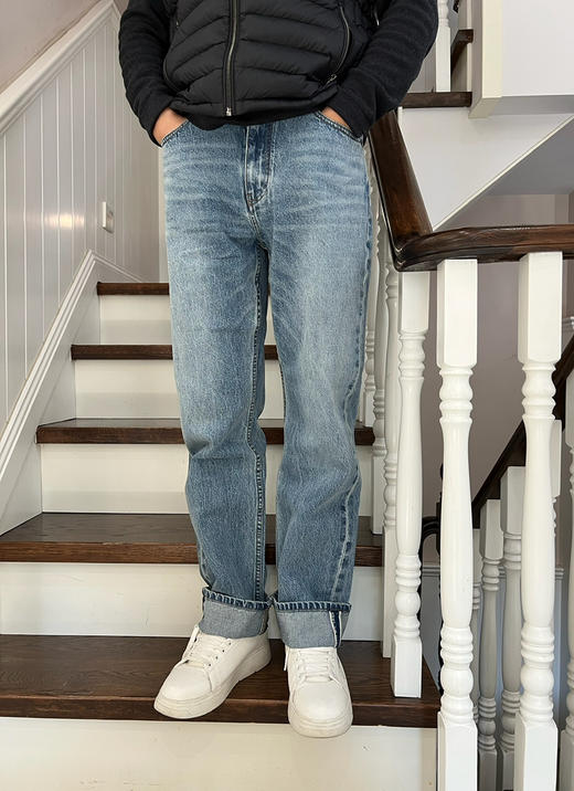 213-4 渠道圆正 王一博 井柏然同款 lew 258款 赤耳提花卷边 男士直筒牛仔裤 商品图6