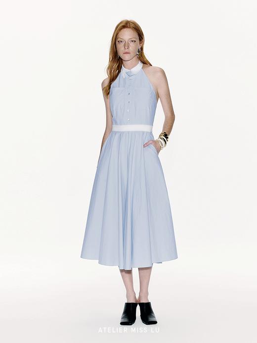 【夏日海风】立体兰花裁片拼接挂脖露背大摆连衣裙 商品图1