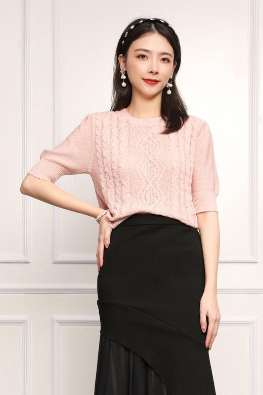 Le Malene 圆领粉色钩花针织上衣 11712 商品图0
