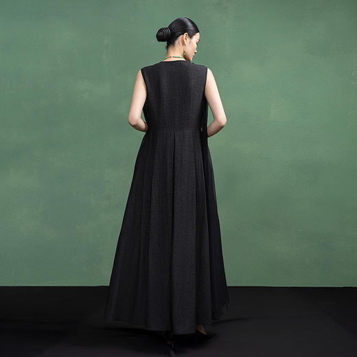 【林栖设计小店】香云纱桑蚕丝连衣裙复古绣花拼飞片2025春季新品长裙女1951022 商品图7