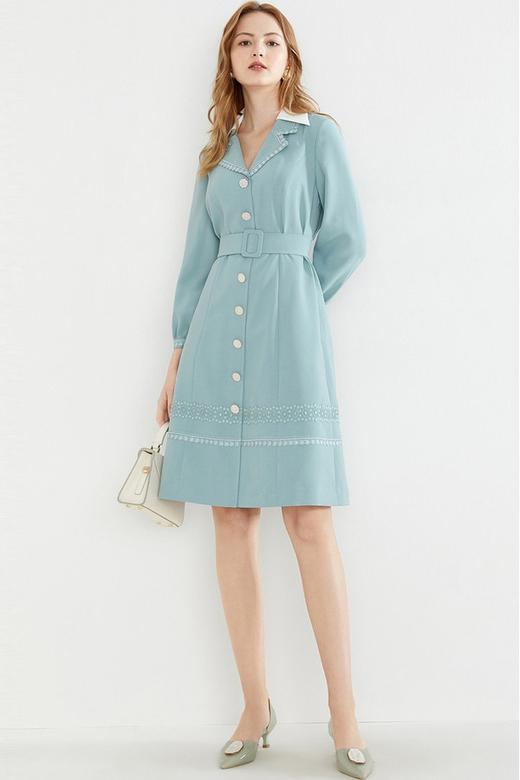 YINER音儿 西装领蕾丝花边腰带连衣裙 11578 商品图4