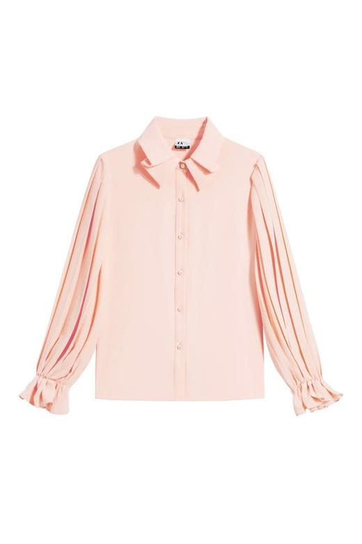 LILY 泡泡袖压褶粉色衬衣 11601 商品图5